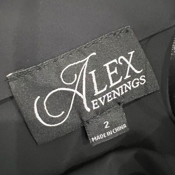 Alex Evenings V-Neck Ruched Rhinestone Ruffle Formal Gown Black Long Size 2 NEW - Picture 12 of 16